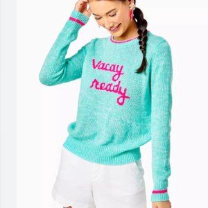 Lilly Pulitzer Rollins Sweater in Surf Blue Vacay Ready Intarsia Size XS